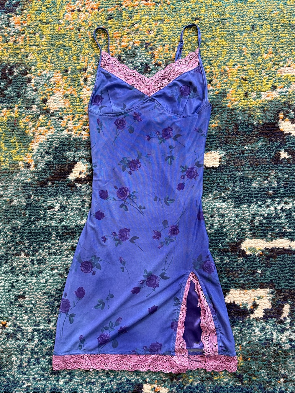 Motel Rocks Purple Floral Lace-Trim Slip